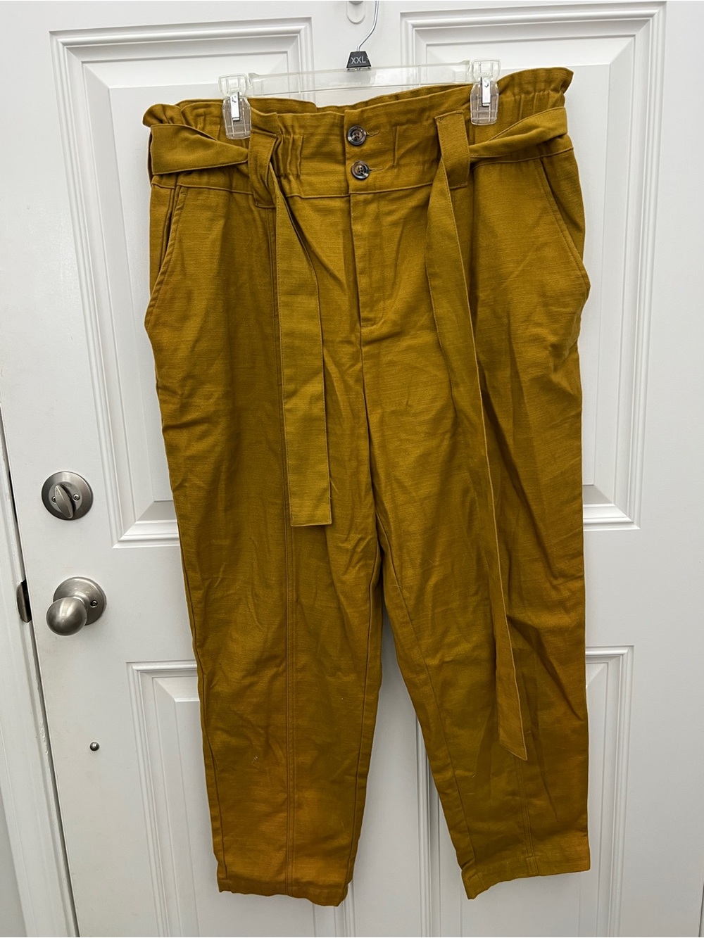 Who What Wear Mustard Yellow Paperbag Waist Pants Size 16 High Rise‎ Belted